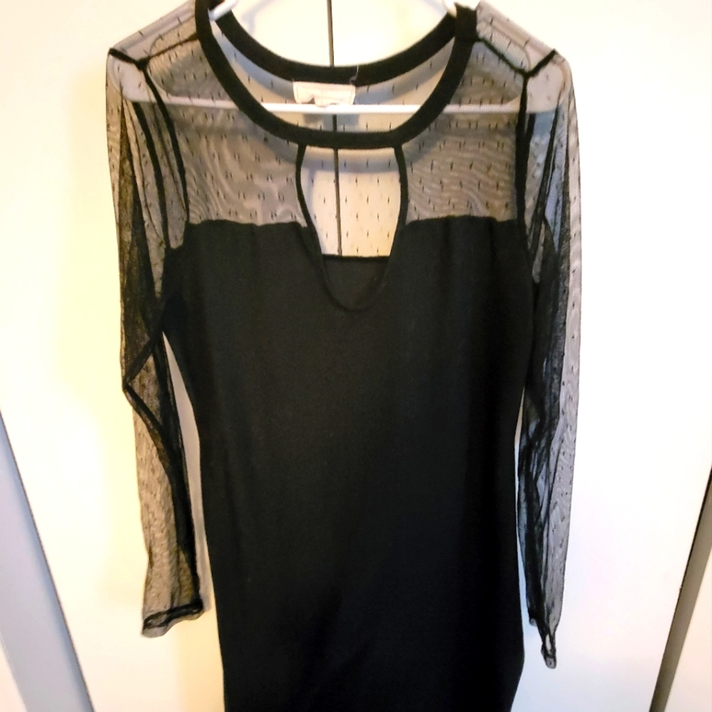 Black shear long sleeve body con dress